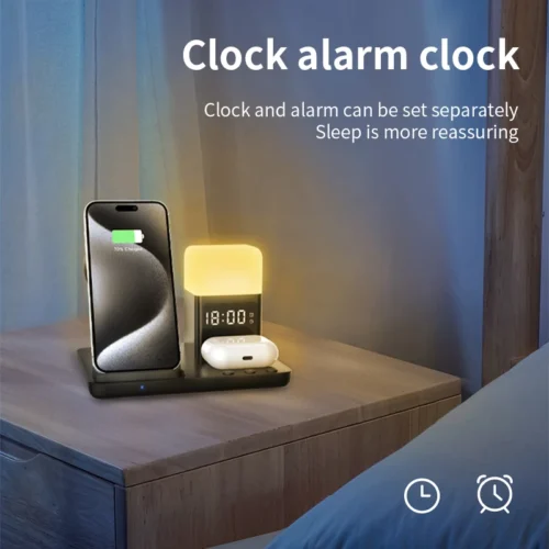 6 In 1 Wireless Charger Stand – Multifunctional and Efficient | Fast Charging Dock Station With Alarm Clock