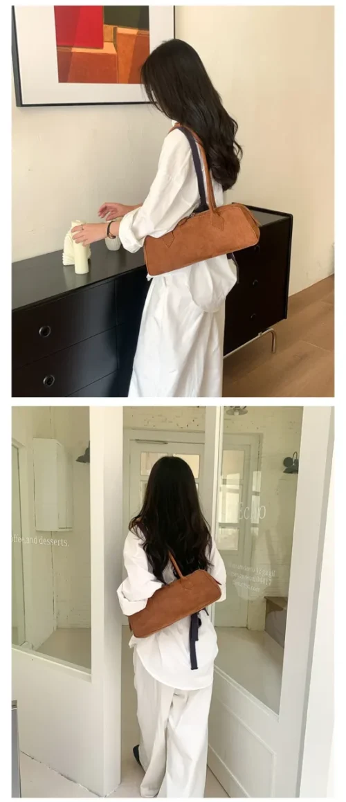 Vintage Underarm Bags Female – Stylish Faux Suede Baguette Bag|Frosted Leather Large Capacity |Design Stick Bag