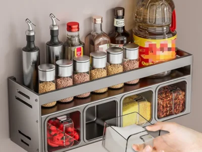 Kitchen Spice Box Shelf | Metal Organizer for Storage| Spice Jar Bottle Storage Rack