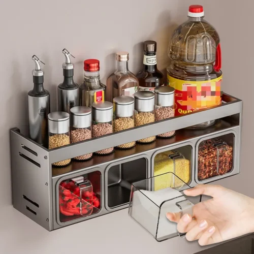Kitchen Spice Box Shelf | Metal Organizer for Storage| Spice Jar Bottle Storage Rack