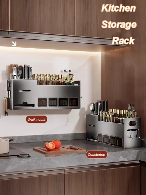 Metal Condiments Holder, Versatile Seasoning Organizer, Spoon & Knife Stand
