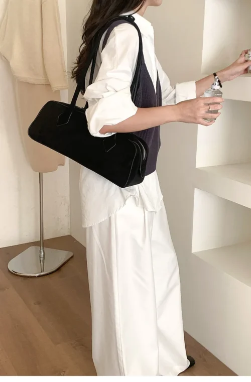 Vintage Underarm Bags Female – Stylish Faux Suede Baguette Bag|Frosted Leather Large Capacity |Design Stick Bag