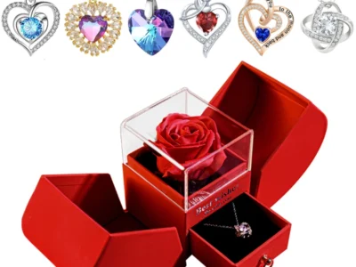 Eternal Rose Gift Box with Heart Necklace, “I Love You to the Moon and Back”
