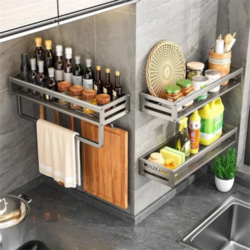 Aluminum Wall-Mounted Spice Rack – Durable and Space-Saving| Kitchen Condiment Storage Rack