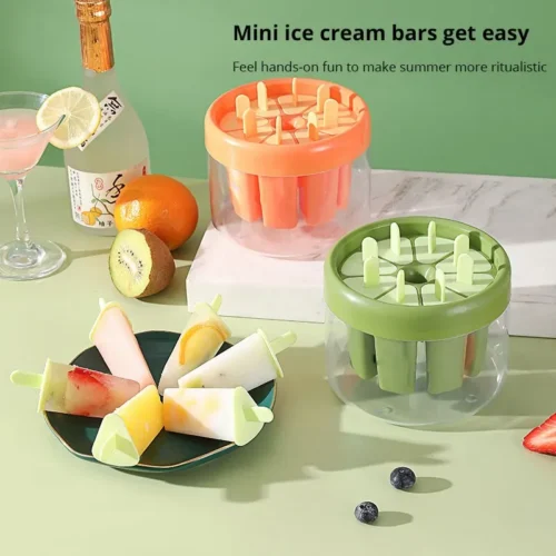 1pcGreen/Orange Plastics Ice Cream Mold – Durable Kitchen Tool for DIY Treats| DIY Dessert Popsicle Moulds Tray Cube Maker Homemade Tools
