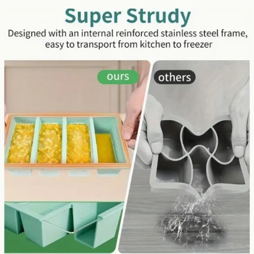 4 Cubes Tray Food Freezing Molds – Durable, Non-Toxic, and Eco-Friendly 4 Cubes Tray Food Freezing Molds