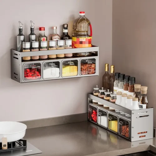 Kitchen Spice Box Shelf | Metal Organizer for Storage| Spice Jar Bottle Storage Rack