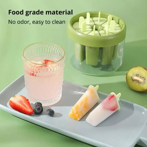 1pcGreen/Orange Plastics Ice Cream Mold – Durable Kitchen Tool for DIY Treats| DIY Dessert Popsicle Moulds Tray Cube Maker Homemade Tools