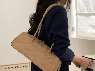 Vintage Underarm Bags Female – Stylish Faux Suede Baguette Bag|Frosted Leather Large Capacity |Design Stick Bag