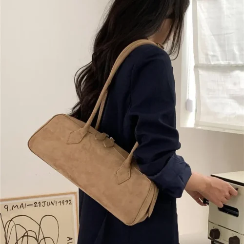Vintage Underarm Bags Female – Stylish Faux Suede Baguette Bag|Frosted Leather Large Capacity |Design Stick Bag