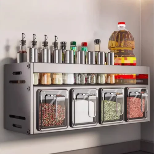 Kitchen Spice Box Shelf | Metal Organizer for Storage| Spice Jar Bottle Storage Rack