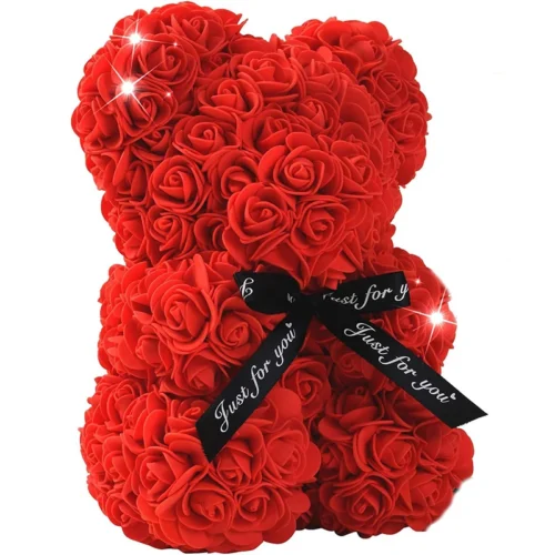 25cm Rose Bear – Artificial Foam Flower Teddy Bear, Perfect Valentine’s, Birthday & Wedding Gift